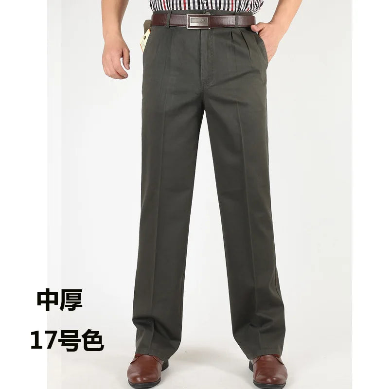 Men's Casual Trousers Men Pants Male Brand Solid Color High Waist Loose Pure Cotton Double Pleat Wrinkle Pant YGSHA65