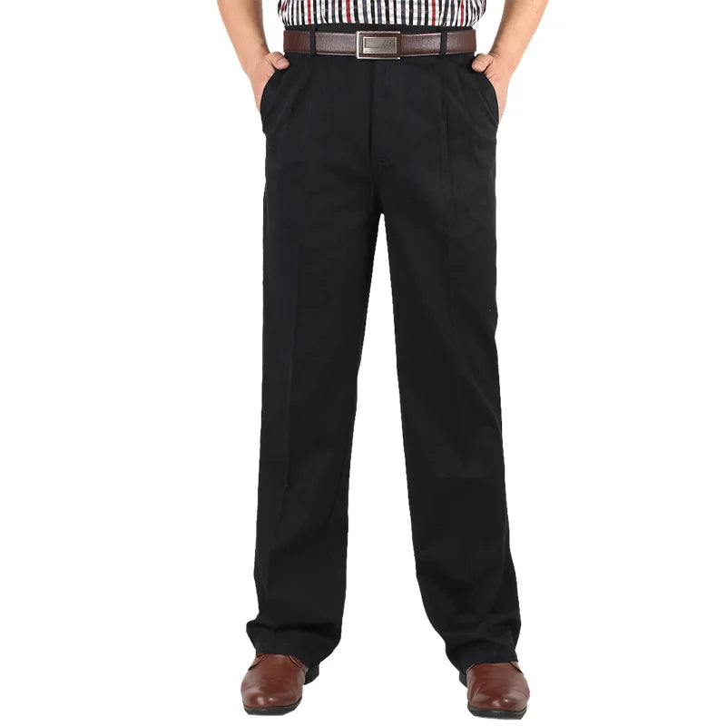 Men's Casual Trousers Men Pants Male Brand Solid Color High Waist Loose Pure Cotton Double Pleat Wrinkle Pant YGSHA65