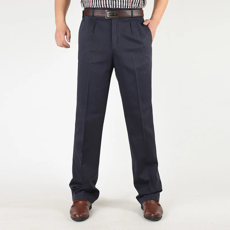 Men's Casual Trousers Men Pants Male Brand Solid Color High Waist Loose Pure Cotton Double Pleat Wrinkle Pant YGSHA65