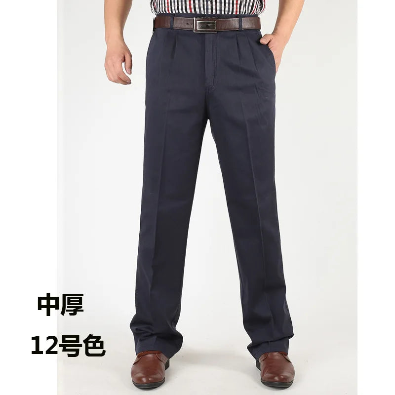 Men's Casual Trousers Men Pants Male Brand Solid Color High Waist Loose Pure Cotton Double Pleat Wrinkle Pant YGSHA65