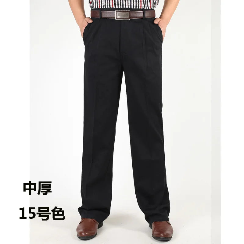 Men's Casual Trousers Men Pants Male Brand Solid Color High Waist Loose Pure Cotton Double Pleat Wrinkle Pant YGSHA65