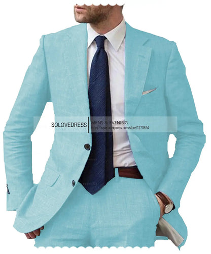 Men's 2-Piece Linen Suit Casual Slim Fit Vintage Suits Groomsmen