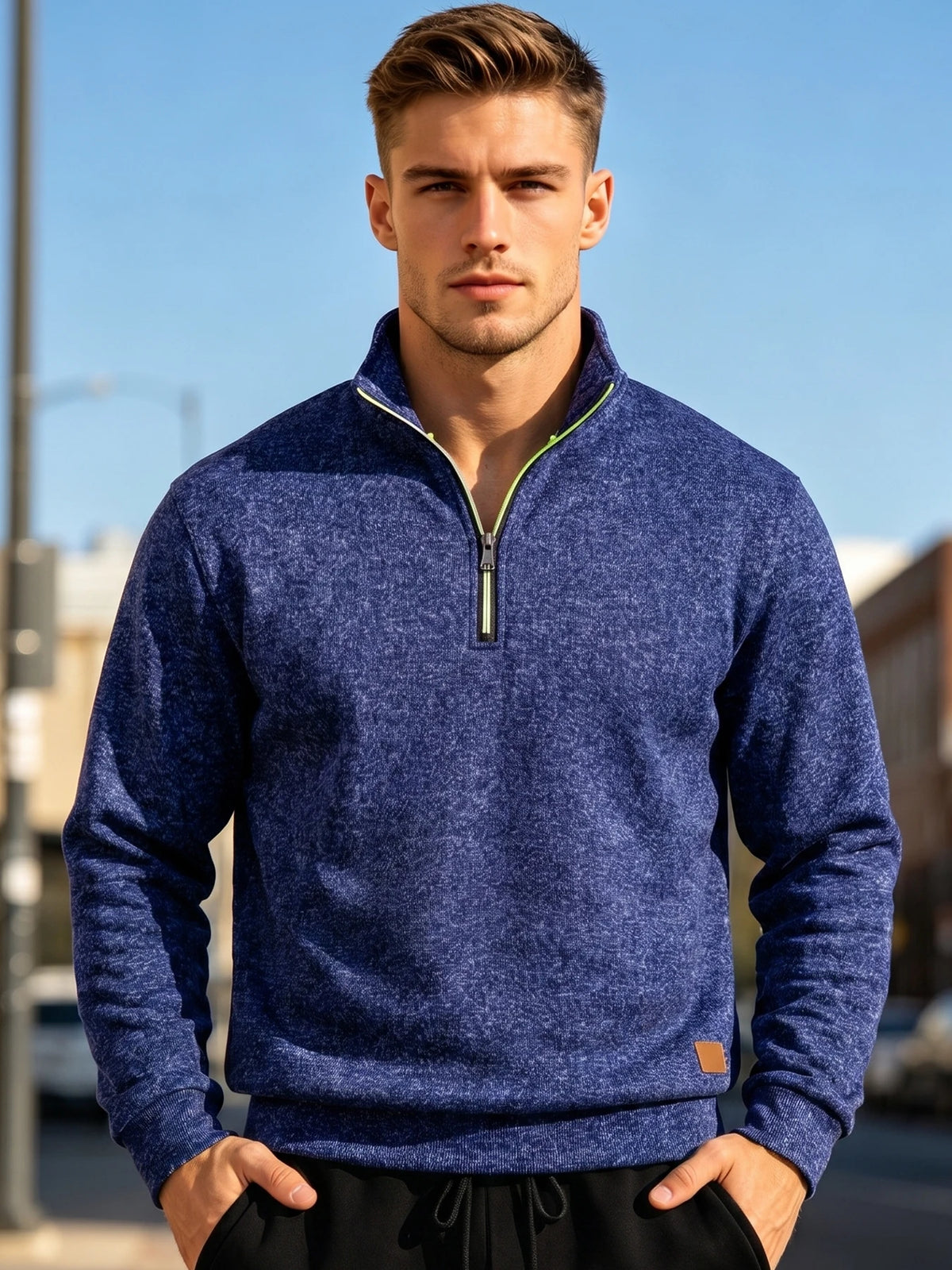 Men Marled Knit Quarter Zip Pullover Sweatshirt