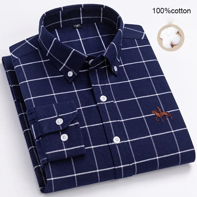 Large Size Full Men's Shirts 100% Pure Cotton Oxford Business Casual Shirt