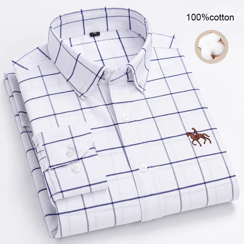 Large Size Full Men's Shirts 100% Pure Cotton Oxford Business Casual Shirt