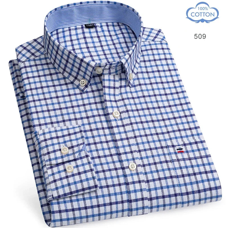 100% Pure Cotton Oxford Shirts for Men Long Sleeve