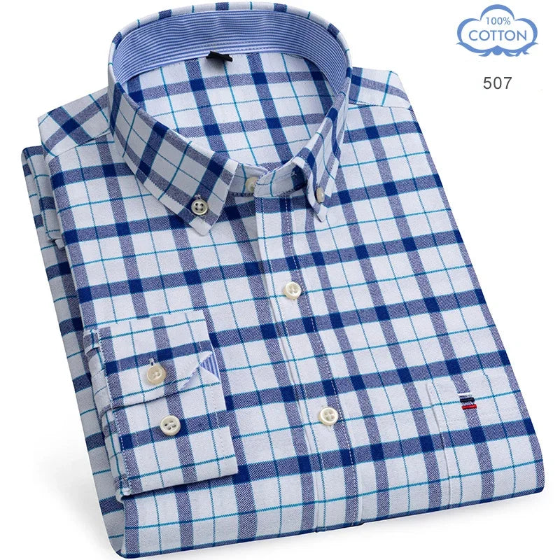 100% Pure Cotton Oxford Shirts for Men Long Sleeve