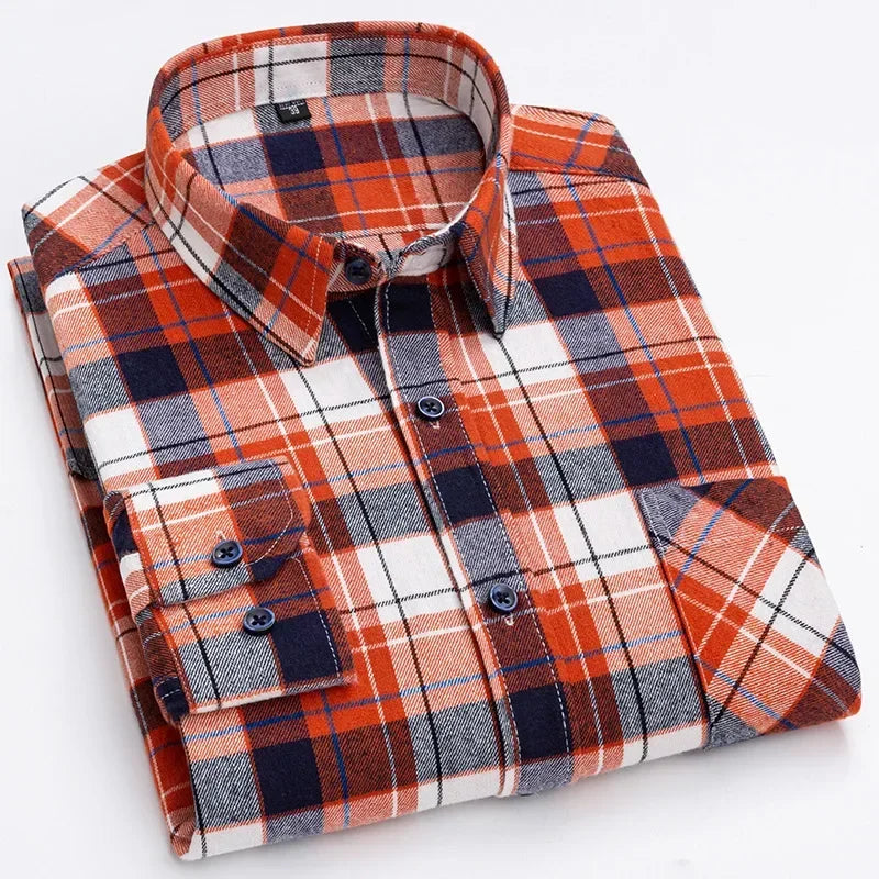 Men's 100% Cotton Flannel Plaid Shirt Long Sleeve