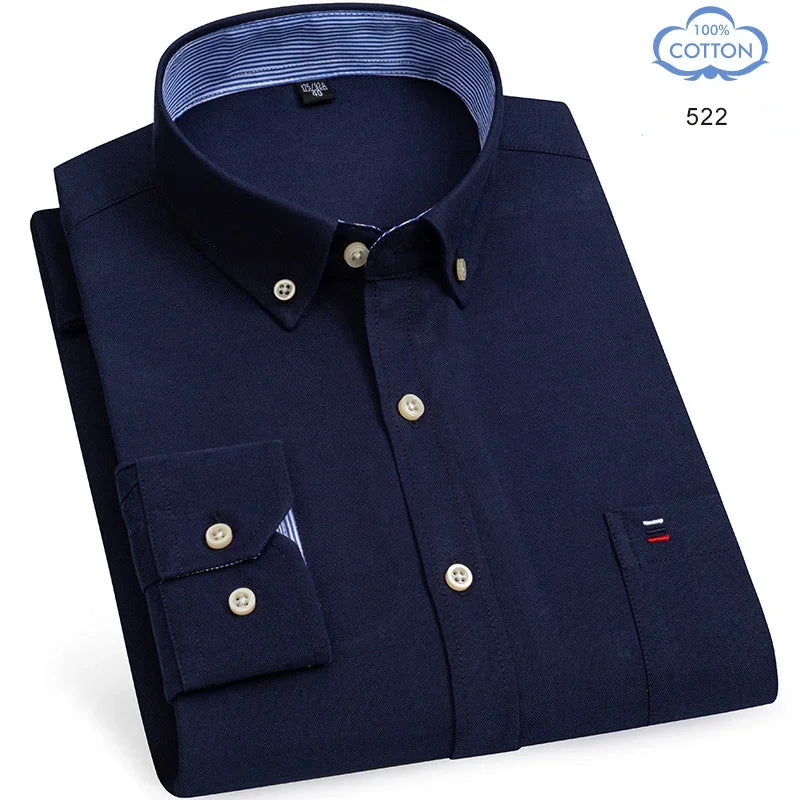 100% Pure Cotton Oxford Shirts for Men Long Sleeve