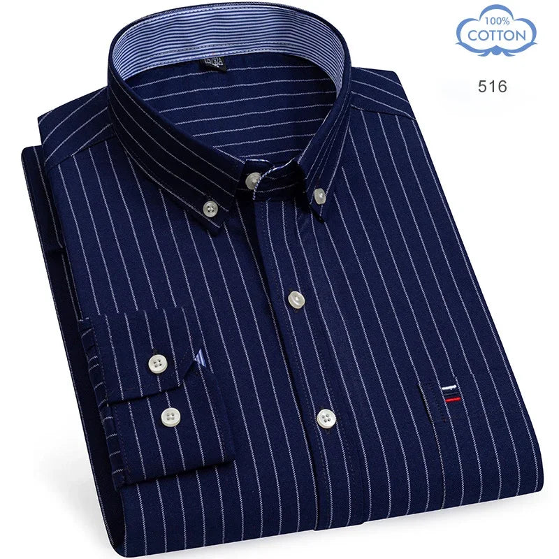 100% Pure Cotton Oxford Shirts for Men Long Sleeve