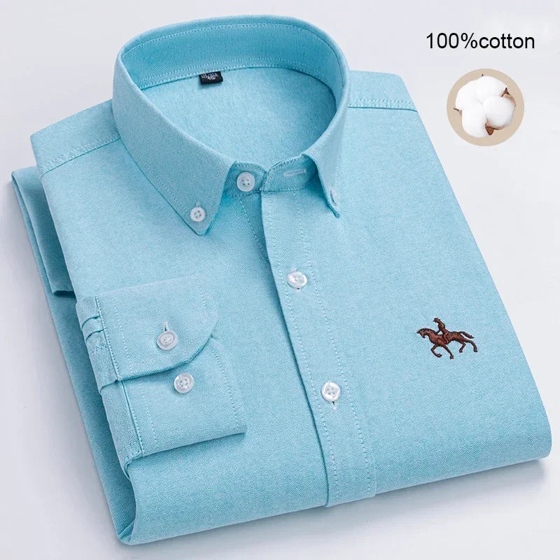 Large Size Full Men's Shirts 100% Pure Cotton Oxford Business Casual Shirt