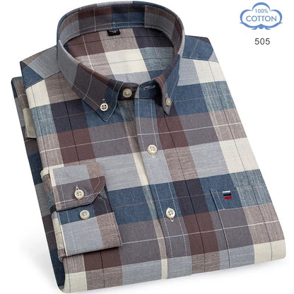100% Pure Cotton Oxford Shirts for Men Long Sleeve