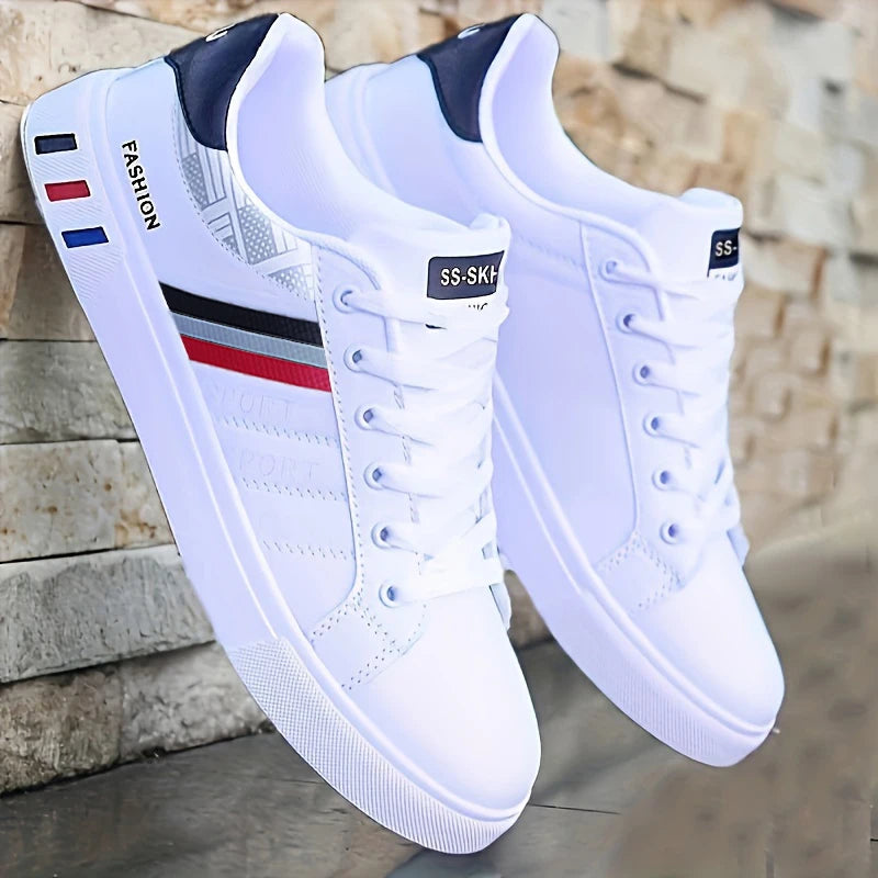 A Pair of White Sneakers, Perfect for Skateboarding