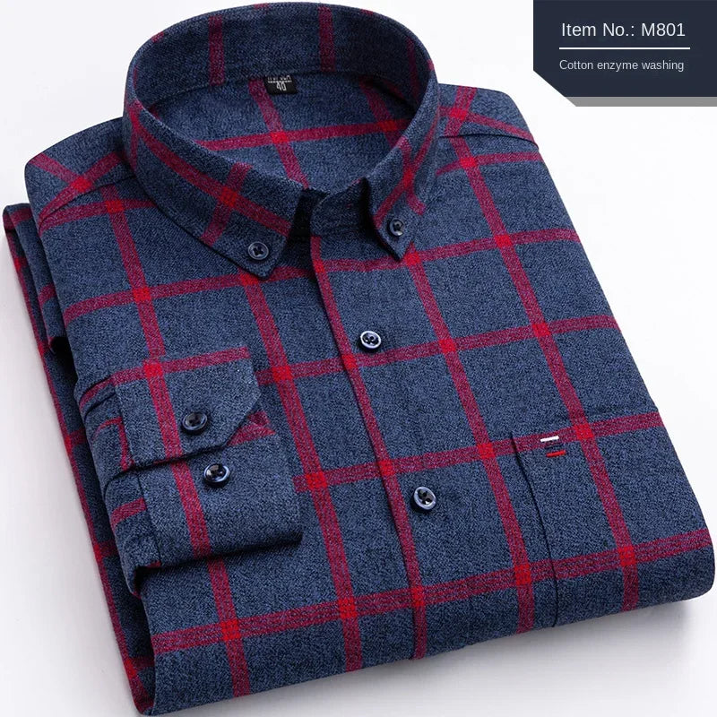 Men's 100% Cotton Flannel Plaid Shirt Long Sleeve