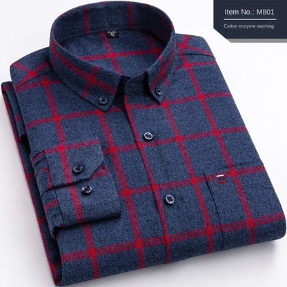 Men's 100% Cotton Flannel Plaid Shirt Long Sleeve