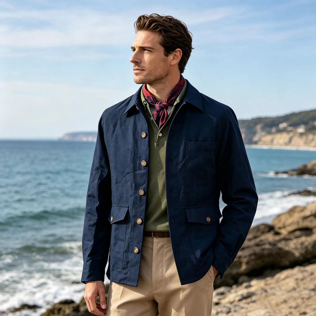 Vintage Men's Cotton Linen Safari Jacket Lapel Multiple Pockets Casual Breathable Lightweight  Beach Wedding Summer Spot Coat