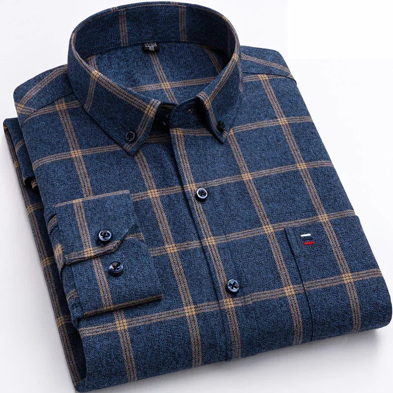 Men's 100% Cotton Flannel Plaid Shirt Long Sleeve