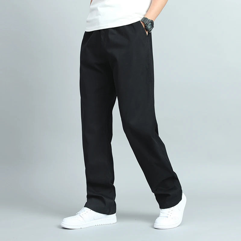 Big Size Men's Casual Cotton Trousers Loose Fit Straight Pants