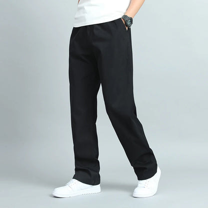 Big Size Men's Casual Cotton Trousers Loose Fit Straight Pants