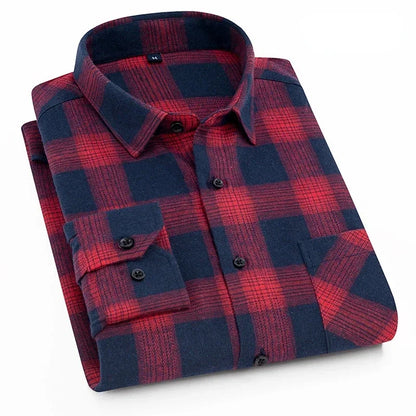 Men's 100% Cotton Flannel Plaid Shirt Long Sleeve