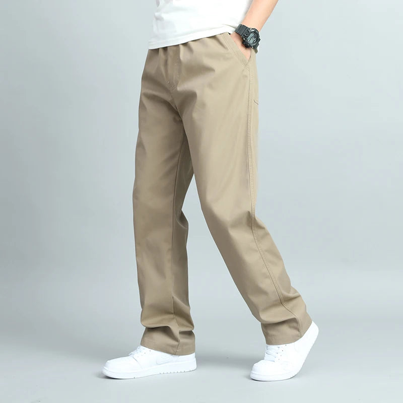 Big Size Men's Casual Cotton Trousers Loose Fit Straight Pants