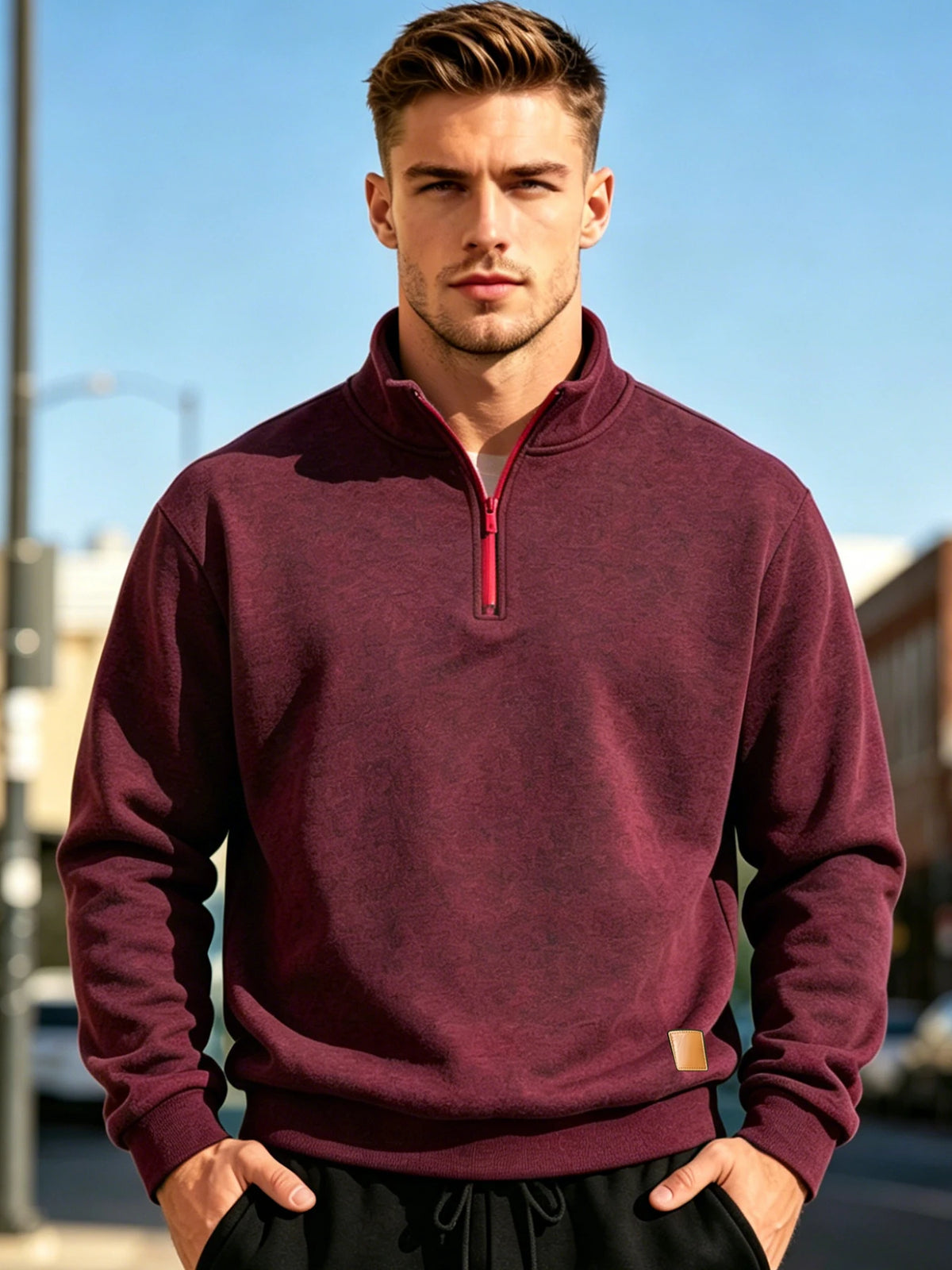 Men Marled Knit Quarter Zip Pullover Sweatshirt