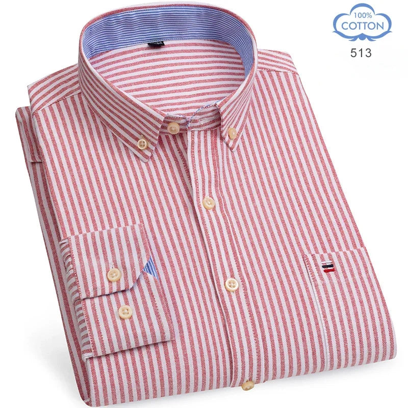 100% Pure Cotton Oxford Shirts for Men Long Sleeve