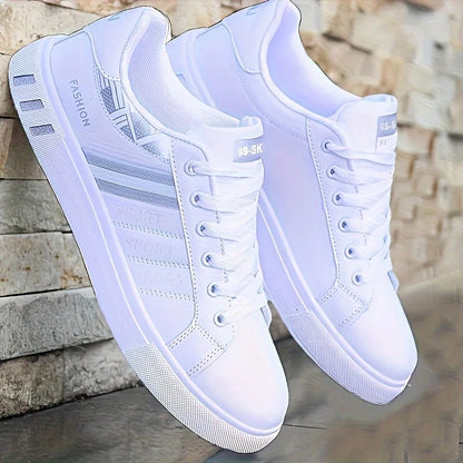 A Pair of White Sneakers, Perfect for Skateboarding