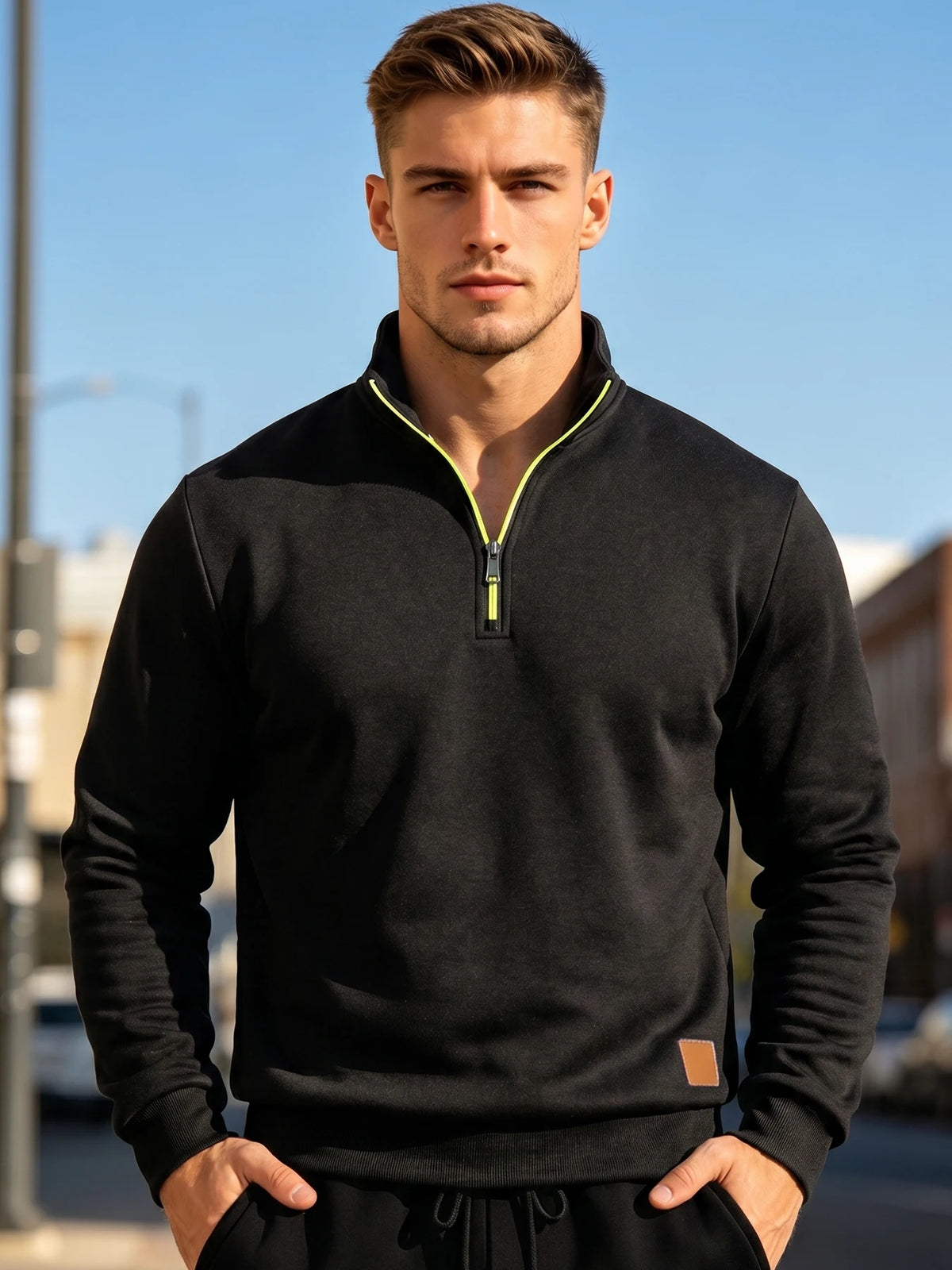 Men Marled Knit Quarter Zip Pullover Sweatshirt