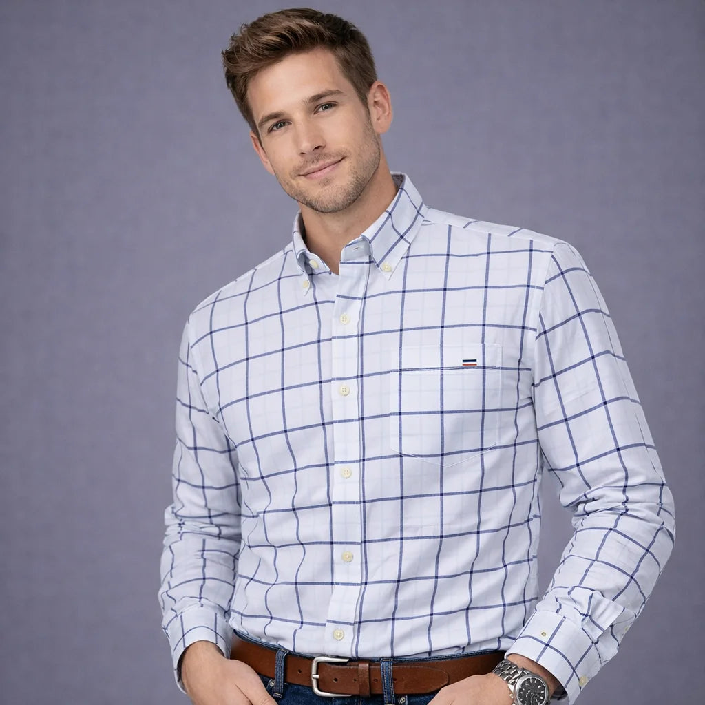 100% Pure Cotton Oxford Shirts for Men Long Sleeve