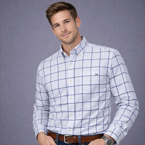 100% Pure Cotton Oxford Shirts for Men Long Sleeve