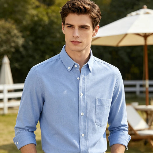 100% Pure Cotton Men's Long Sleeve Oxford Spinning Shirt