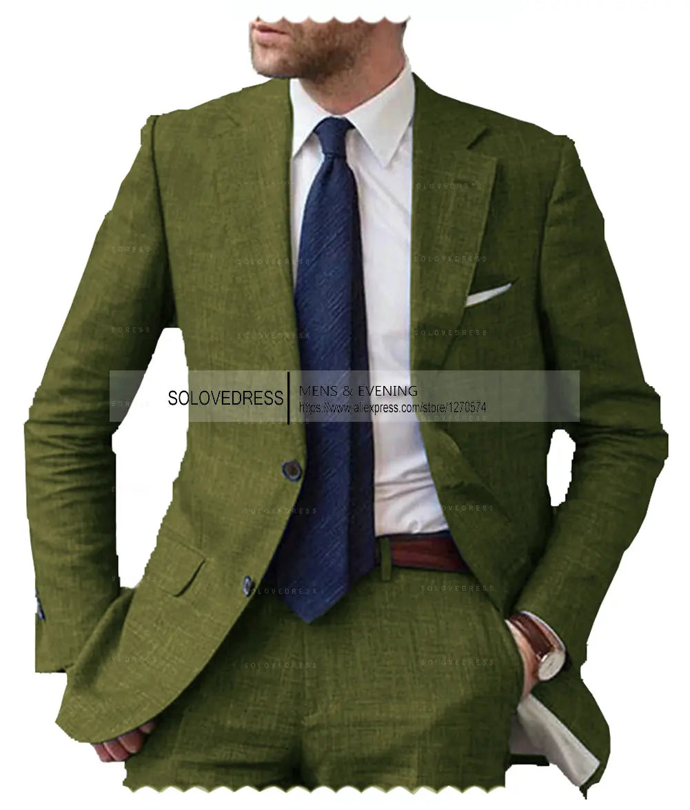 Herren Leinenanzug 2-teilig Freizeit Slim Fit Vintage Anzüge Trauzeugen
