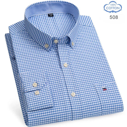 100% Pure Cotton Oxford Shirts for Men Long Sleeve