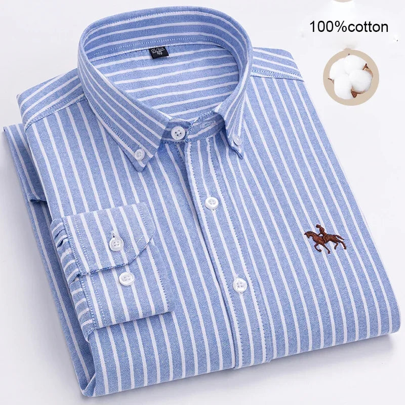 Large Size Full Men's Shirts 100% Pure Cotton Oxford Business Casual Shirt