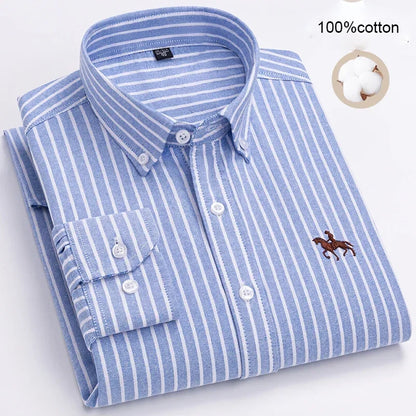 Large Size Full Men's Shirts 100% Pure Cotton Oxford Business Casual Shirt