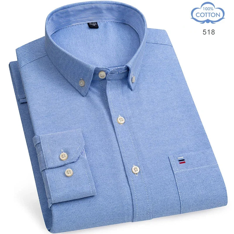 100% Pure Cotton Oxford Shirts for Men Long Sleeve