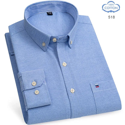 100% Pure Cotton Oxford Shirts for Men Long Sleeve