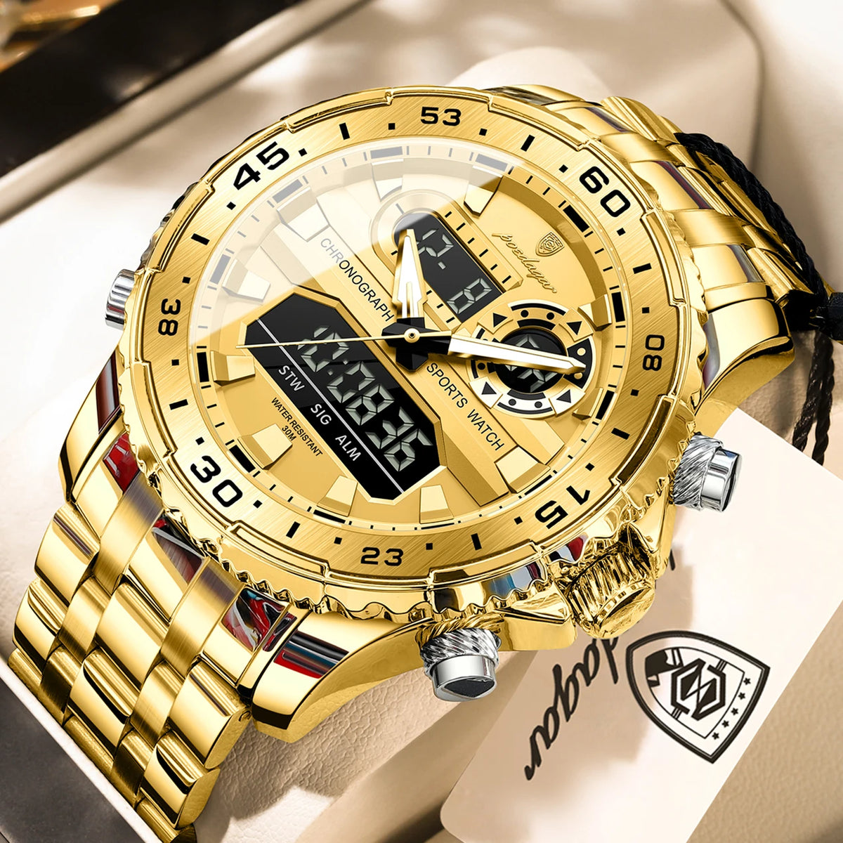 POEDAGAR Top LED Man Clock Waterproof Electronic Luxury Men's Watches Dual Time Display Digital Stainless Steel Men Quartz Watch