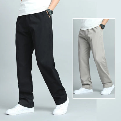 Big Size Men's Casual Cotton Trousers Loose Fit Straight Pants
