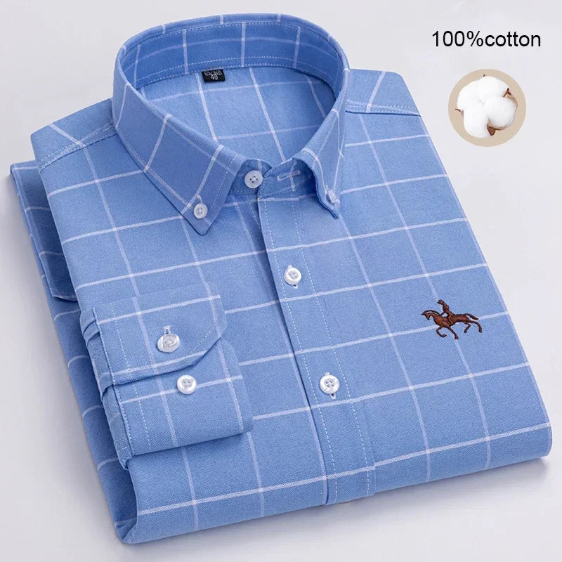 Large Size Full Men's Shirts 100% Pure Cotton Oxford Business Casual Shirt