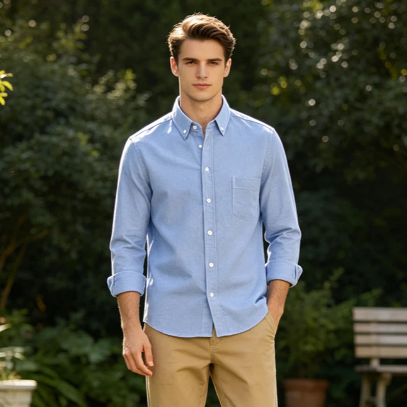100% Pure Cotton Men's Long Sleeve Oxford Spinning Shirt