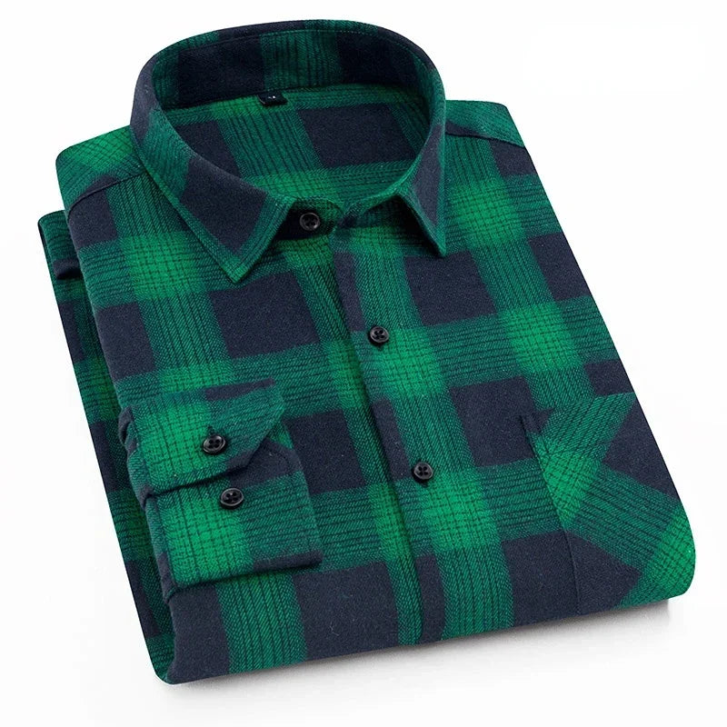 Men's 100% Cotton Flannel Plaid Shirt Long Sleeve
