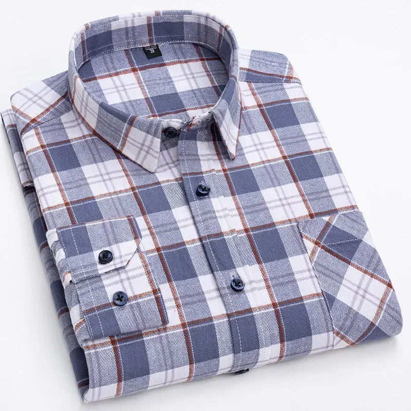 Men's 100% Cotton Flannel Plaid Shirt Long Sleeve