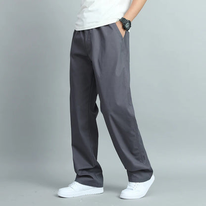 Big Size Men's Casual Cotton Trousers Loose Fit Straight Pants