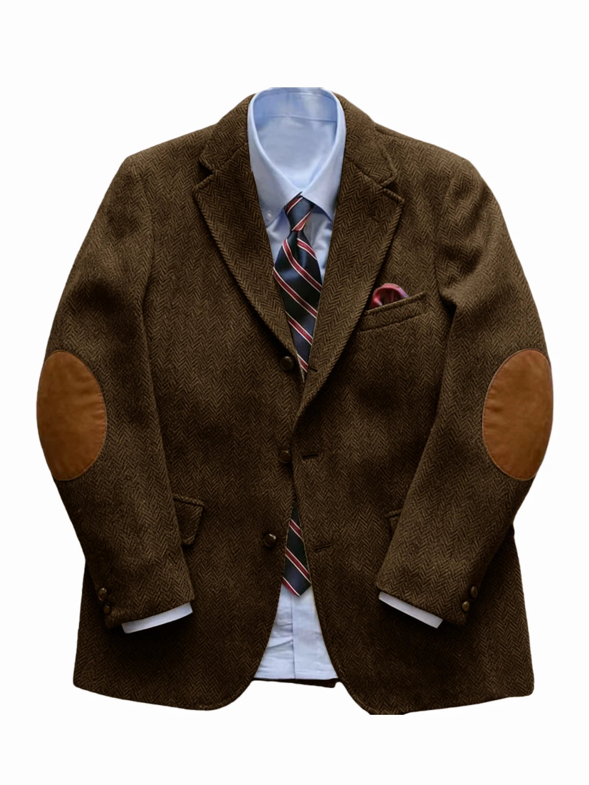 Men's Vintage Herringbone Tweed Blazer With Elbow Patch 2 Button Single Breasted Cotton Casual Slim Fit Business Jacket XS-7XL