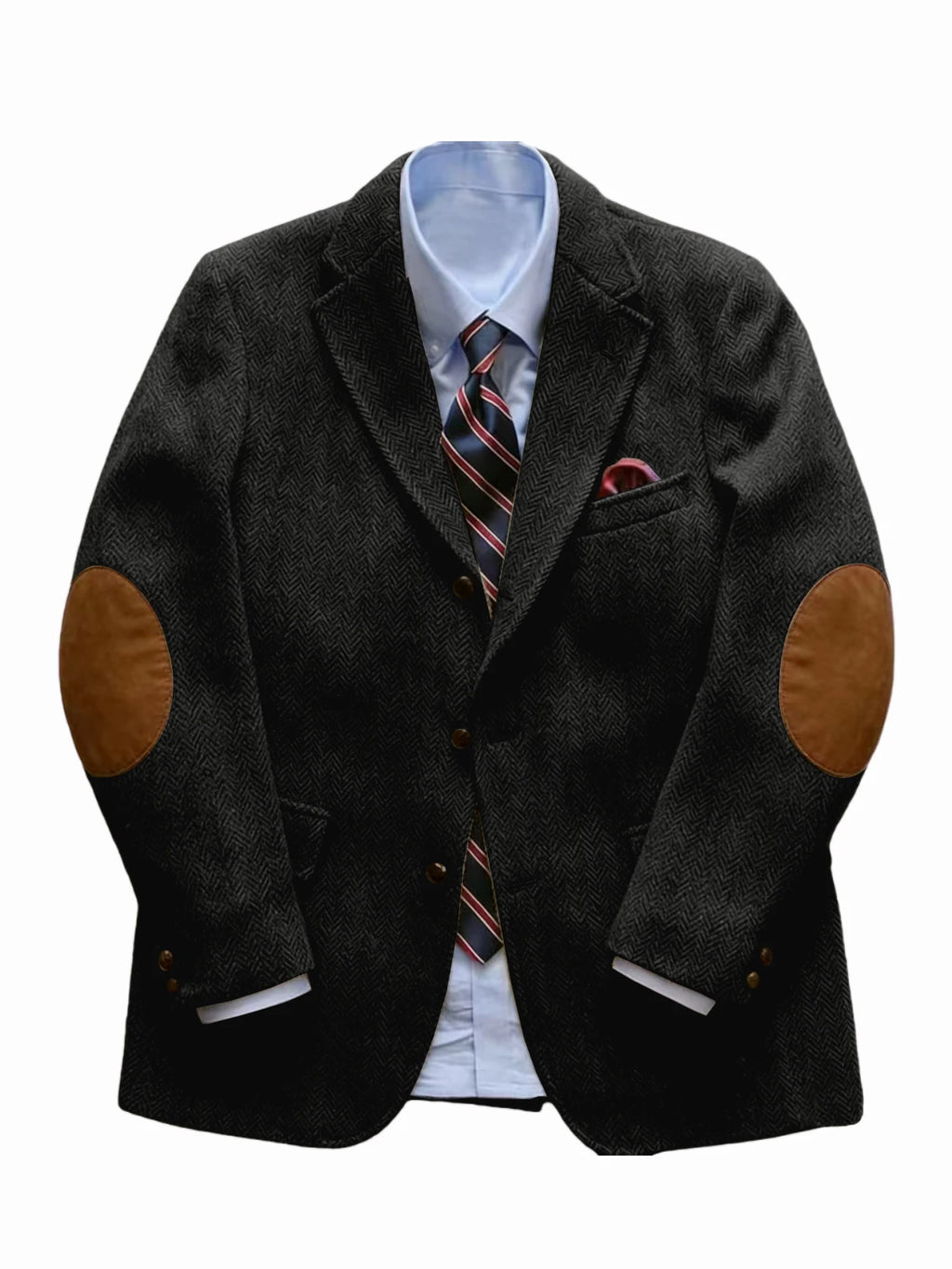 Men's Vintage Herringbone Tweed Blazer With Elbow Patch 2 Button Single Breasted Cotton Casual Slim Fit Business Jacket XS-7XL
