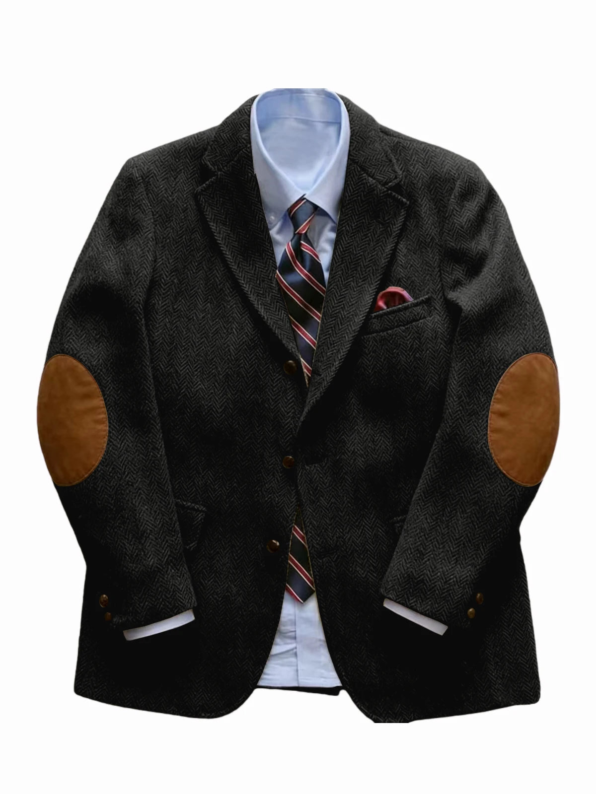 Men's Vintage Herringbone Tweed Blazer With Elbow Patch 2 Button Single Breasted Cotton Casual Slim Fit Business Jacket XS-7XL