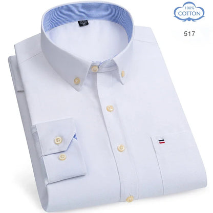 100% Pure Cotton Oxford Shirts for Men Long Sleeve