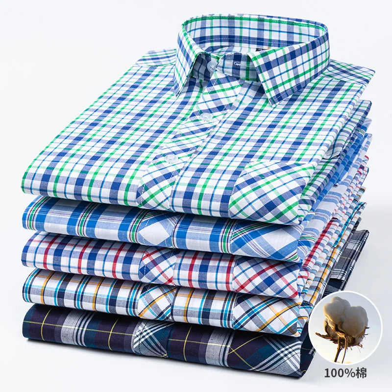Pure 100% Cotton Plaid Shirts for Men